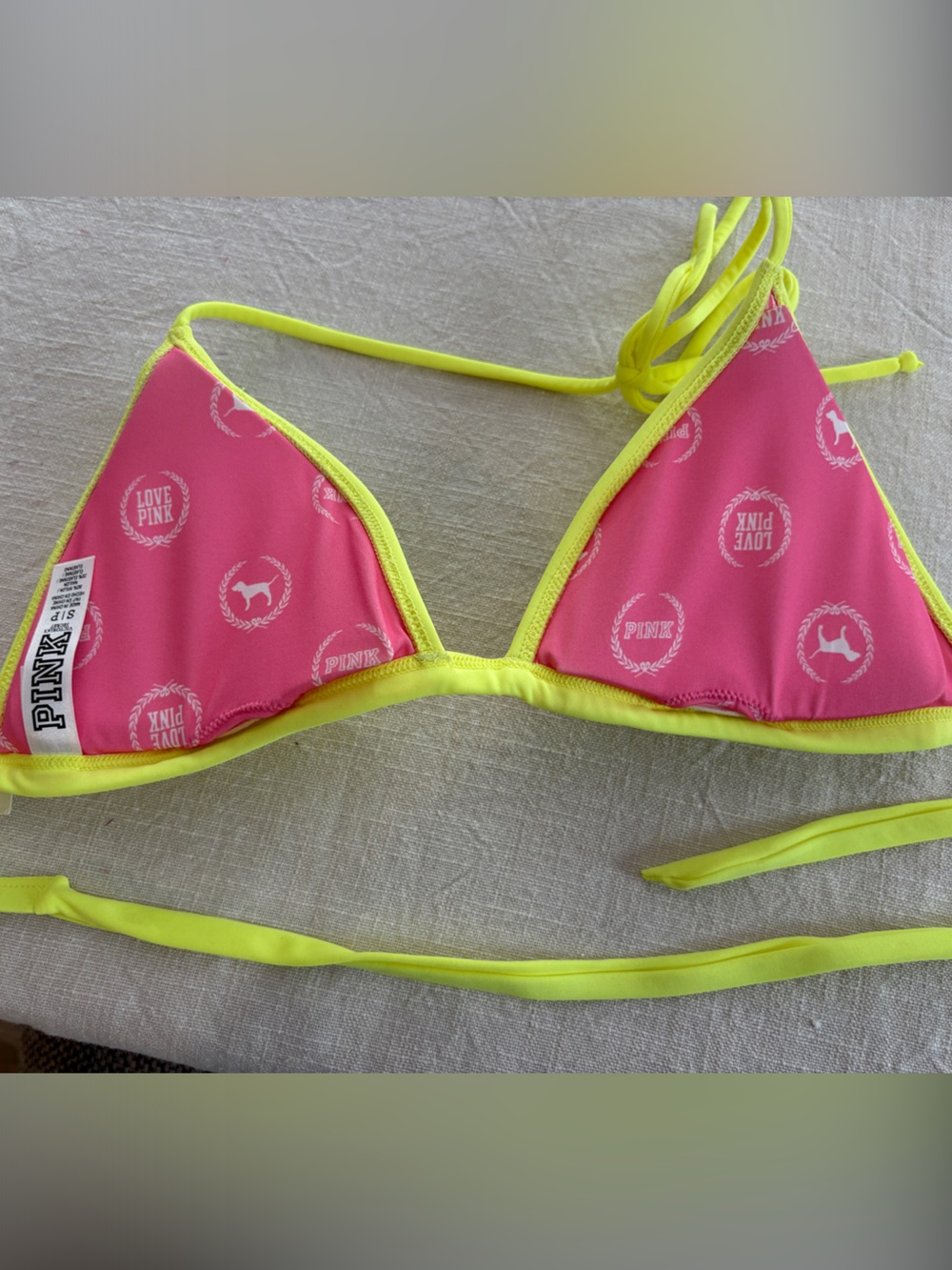 PINK Victoria's Secret Neon Yellow & Pink Triangle Bikini Top - Picture 2 of 4